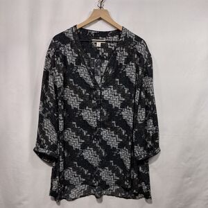 Sejour Geometric Print Blouse Womens 22W Black White Casual Comfy Retro 90s Y2K